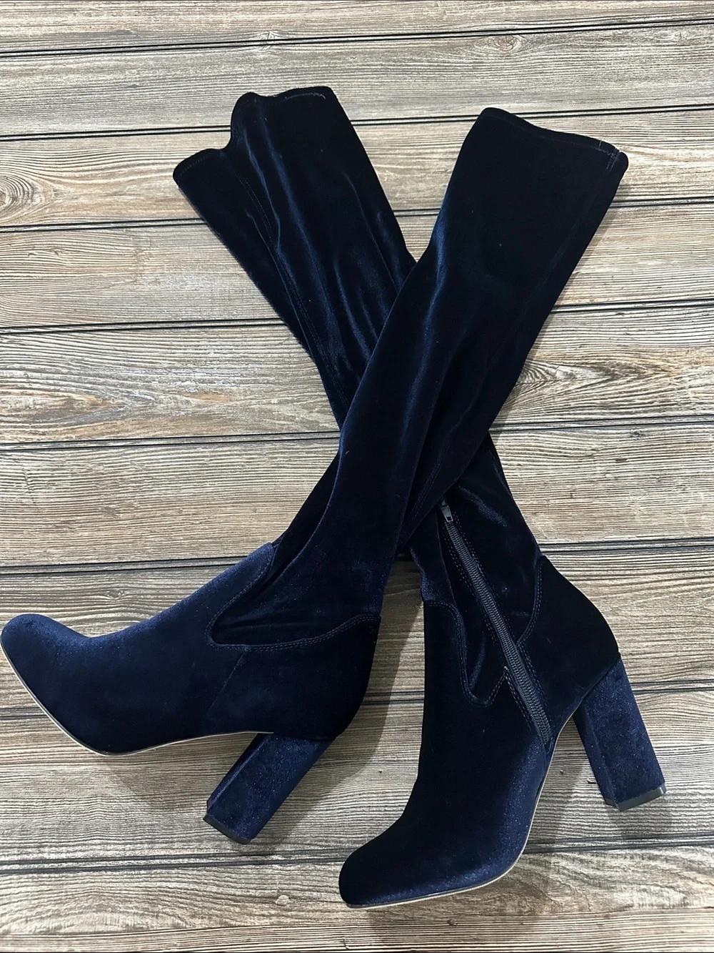 Women's Over-the-Knee Velvet Block Heel Boots - Blue Madden Girl